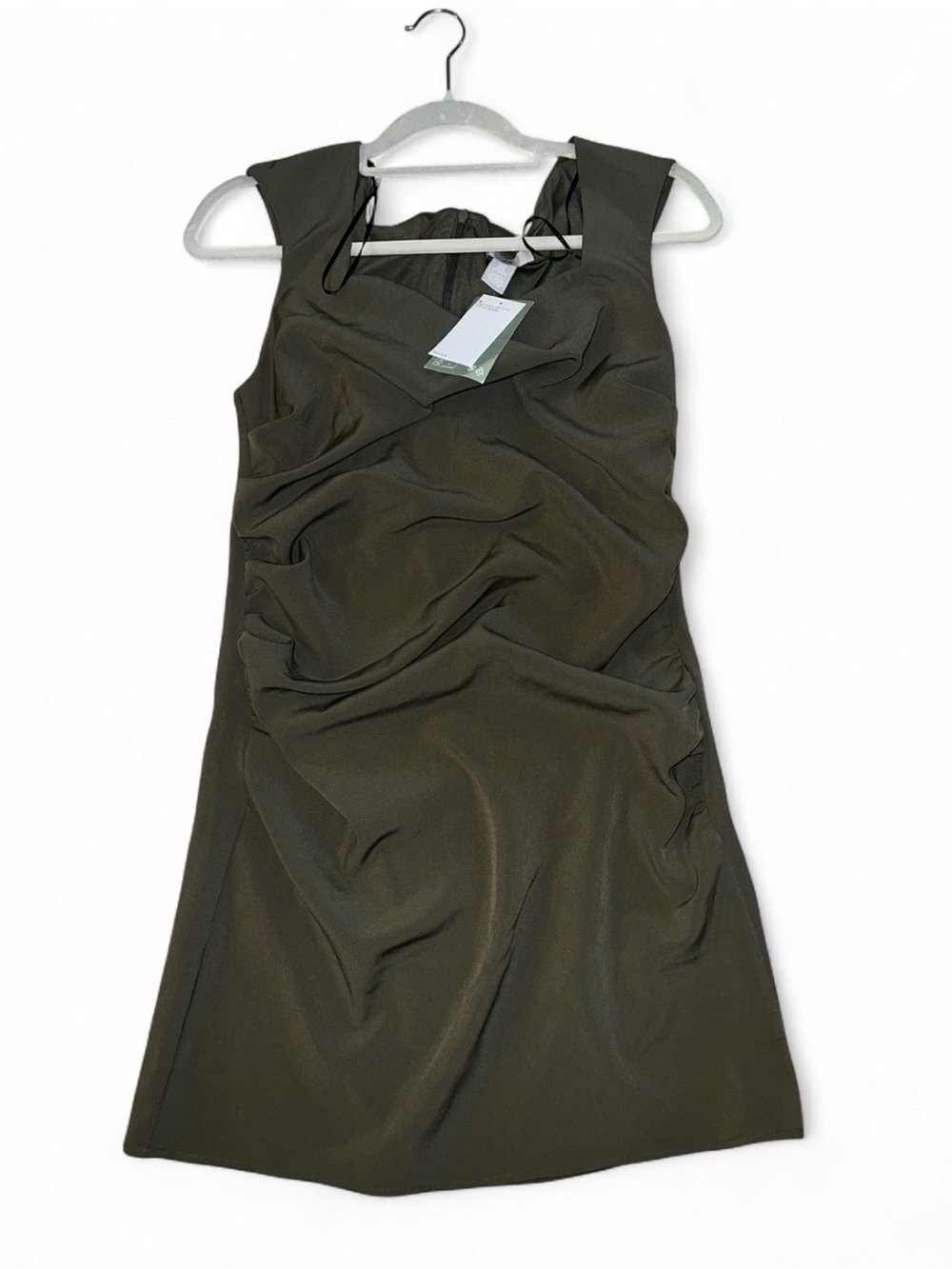 H&M Sleeveless Khaki Green/Olive Ruched Midi Dress